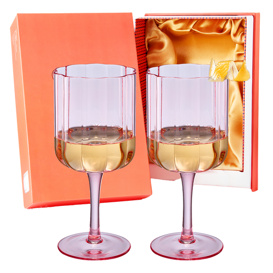 Flower Vintage Wine Glassware - Set of 2-13 oz Colorful Cocktail, Martini & Champagne Glasses, Prosecco, Mimosa Glasses Set, Cocktail Glass Set, Bar Glassware Luster Glasses 7" X 3" (Pink) - Loft&Timber