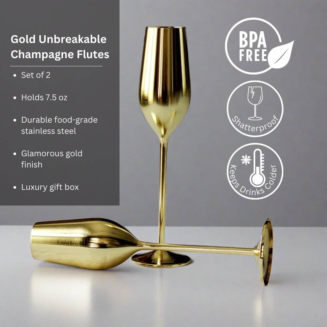 Gold Unbreakable Stainless Steel Flutes - Loft&Timber