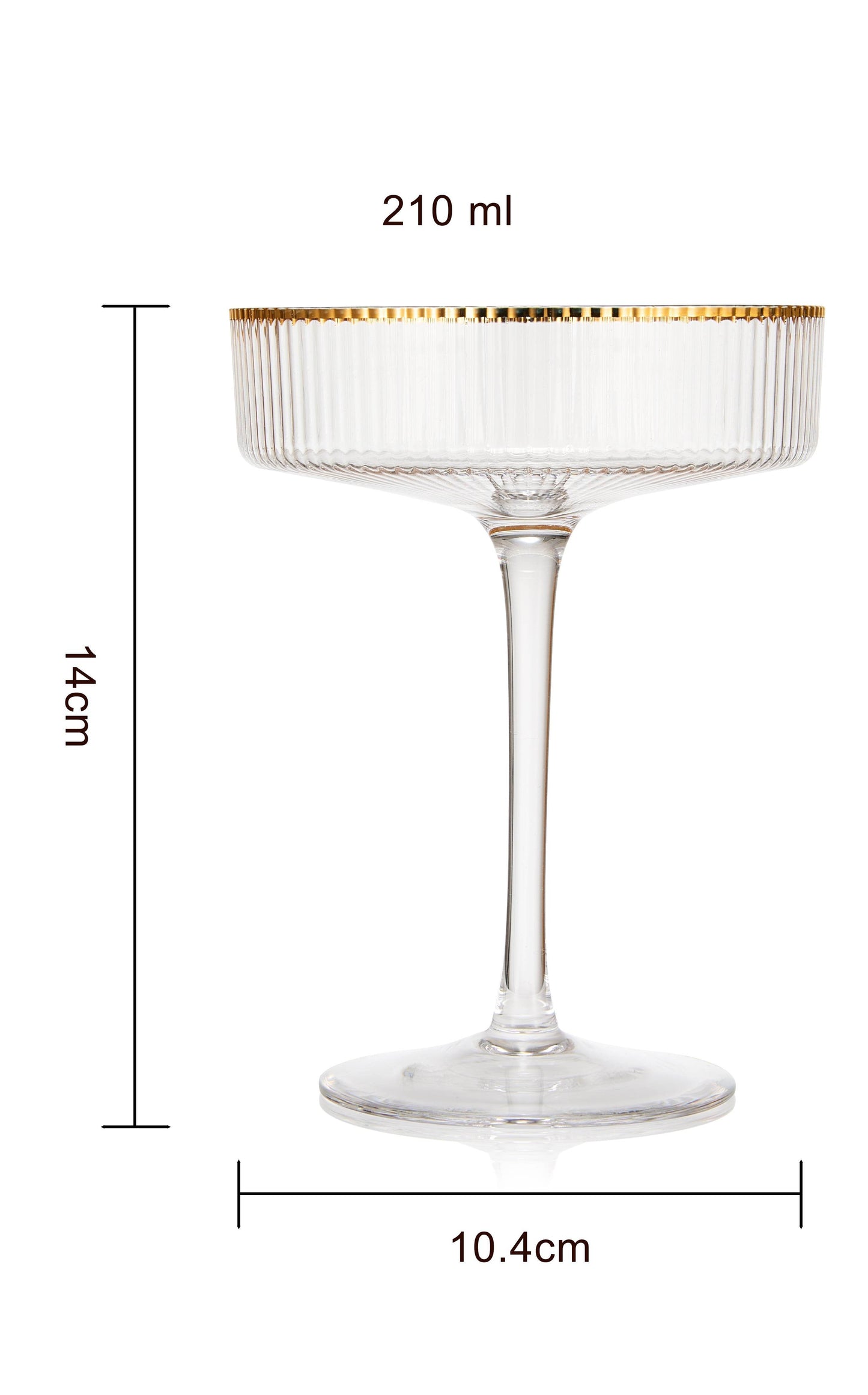 Ribbed Coupe Cocktail Glasses With Gold Rim 8 oz | Set of 2 | Classic Manhattan Glasses For Cocktails, Champagne Coupe, Ripple Coupe Glasses, Art Deco Gatsby Vintage, Crystal with Stems - Loft&Timber