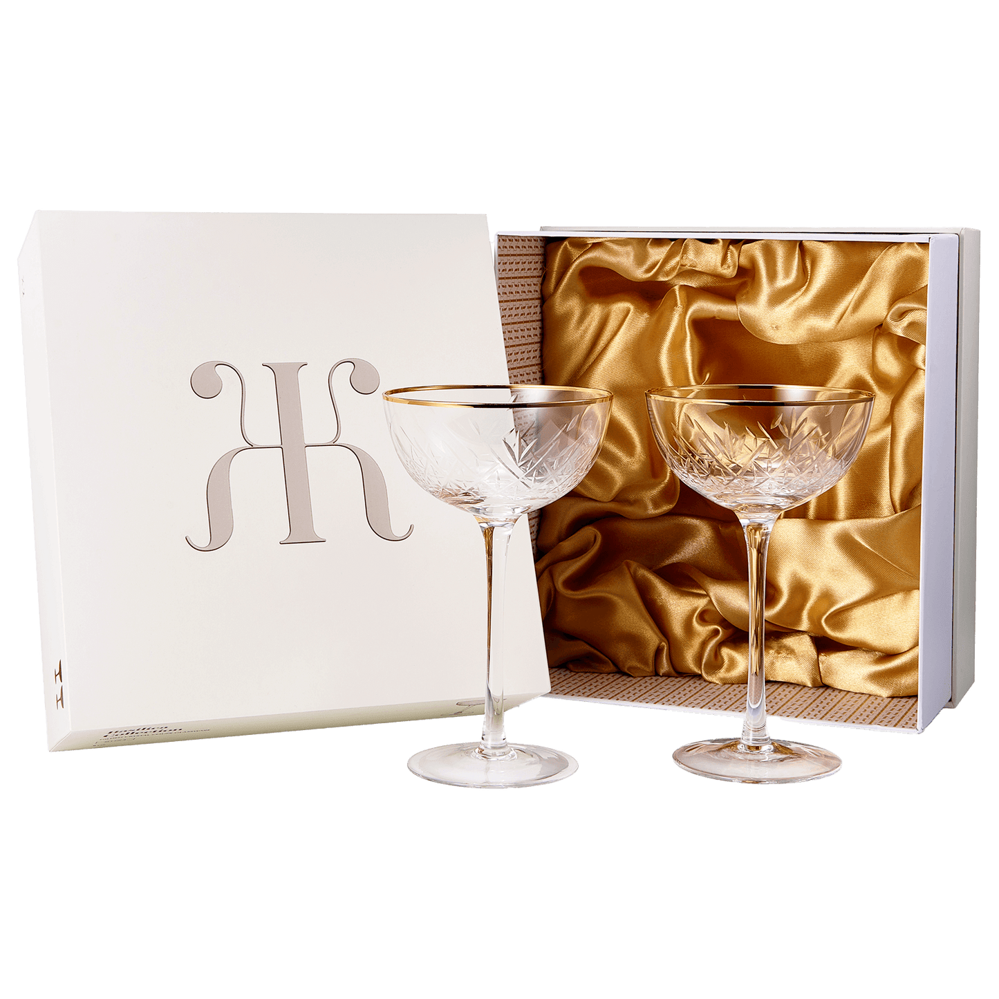 Vintage Art Deco Luxury Coupe Glasses, Cocktails, Martini, Margarita, In Premium Gift Box 24K Gold Rim | Set of 2 | 8 oz Classic Cocktail Glassware - Champagne, Manhattan, Cosmopolitan Crystal Goble - Loft&Timber