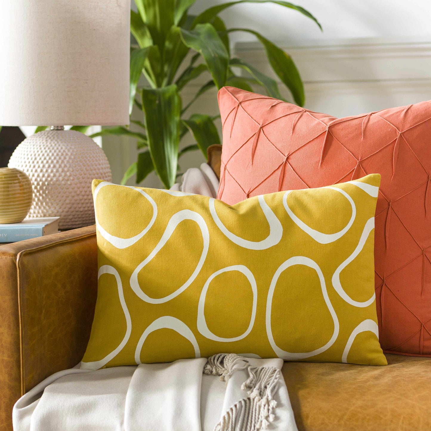 Guyong Abstract Yellow Pebbles Accent Pillow - Clearance - Loft&Timber