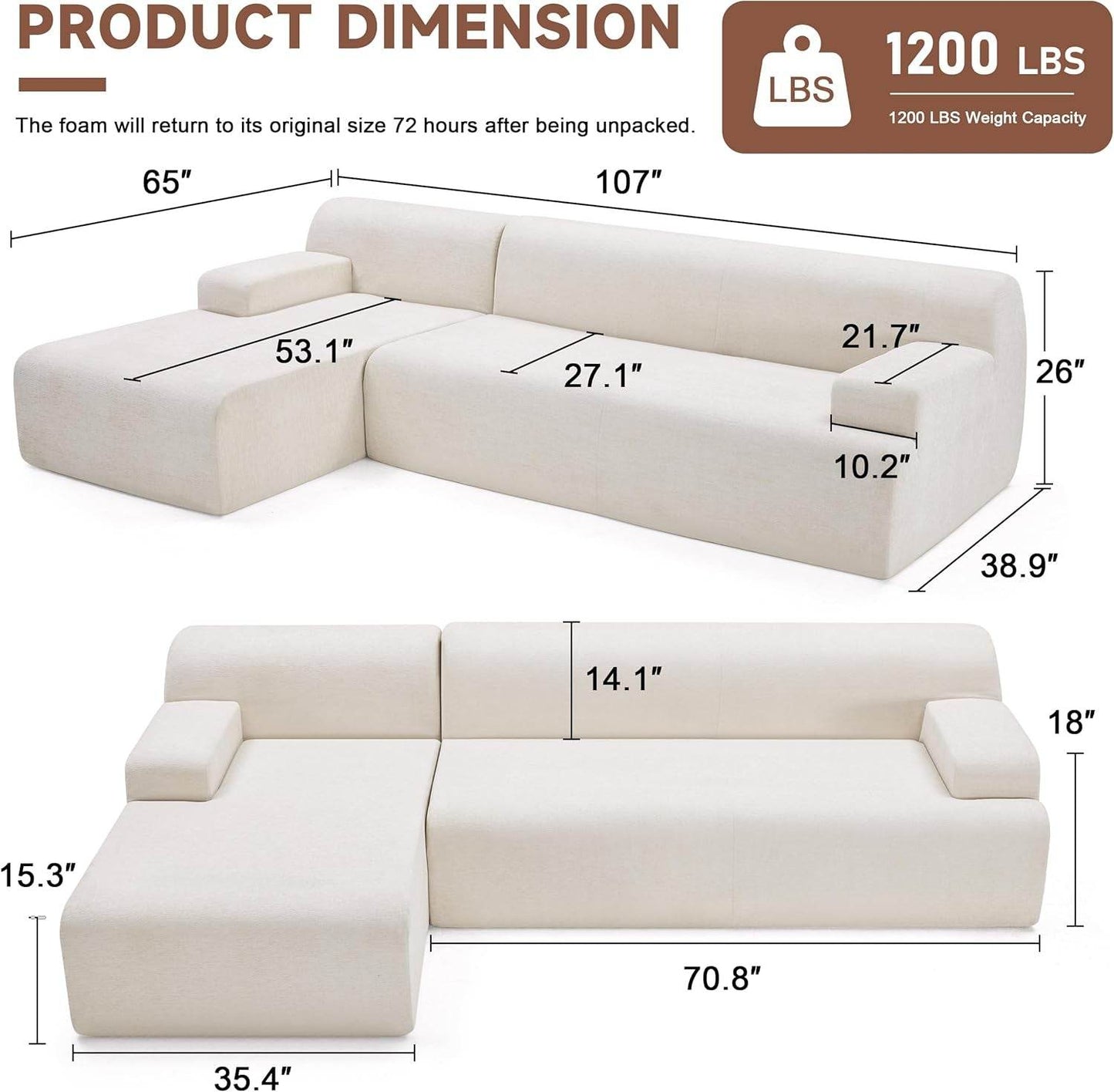High Density Foam Modular Sectional Sofa for Living Room - Loft&Timber
