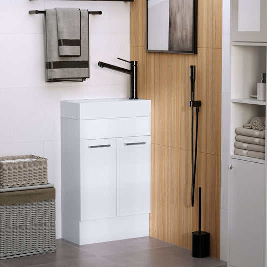 Compact Freestanding Bathroom Vanity Unit with Ceramic Basin - White - Loft&Timber