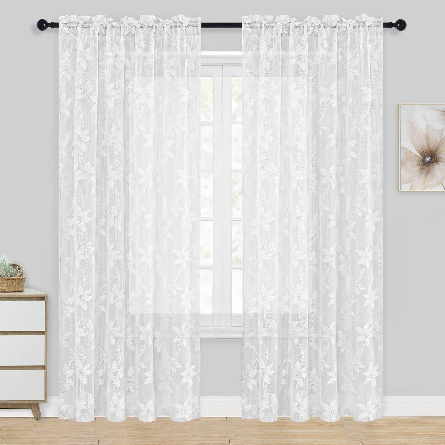 DWCN Lace Sheer Curtains, Set of 2 Panels - Loft&Timber