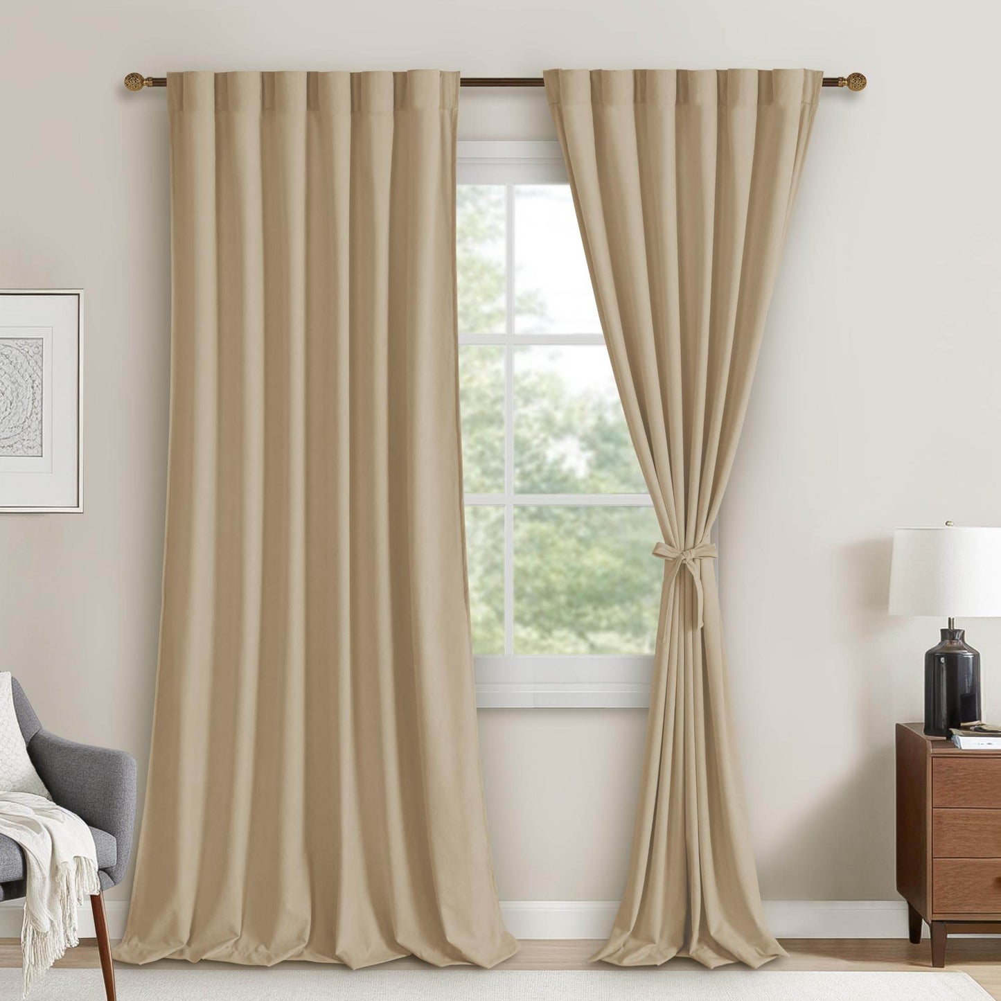 DWCN Velvet Curtains, 2 Panels - Rod Pocket and Back Tab - Loft&Timber