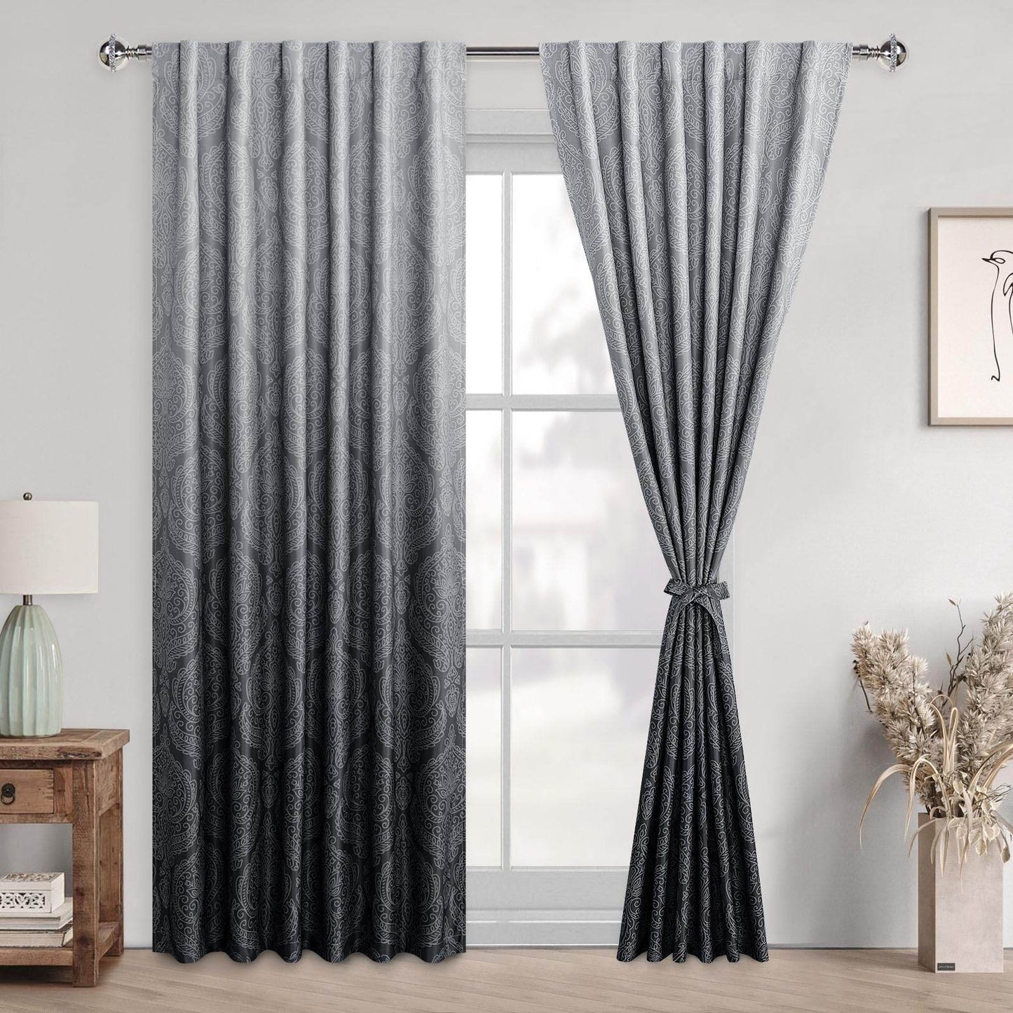 DWCN Ombre Blackout Curtains with Tiebacks, Set of 2 Panels - Loft&Timber