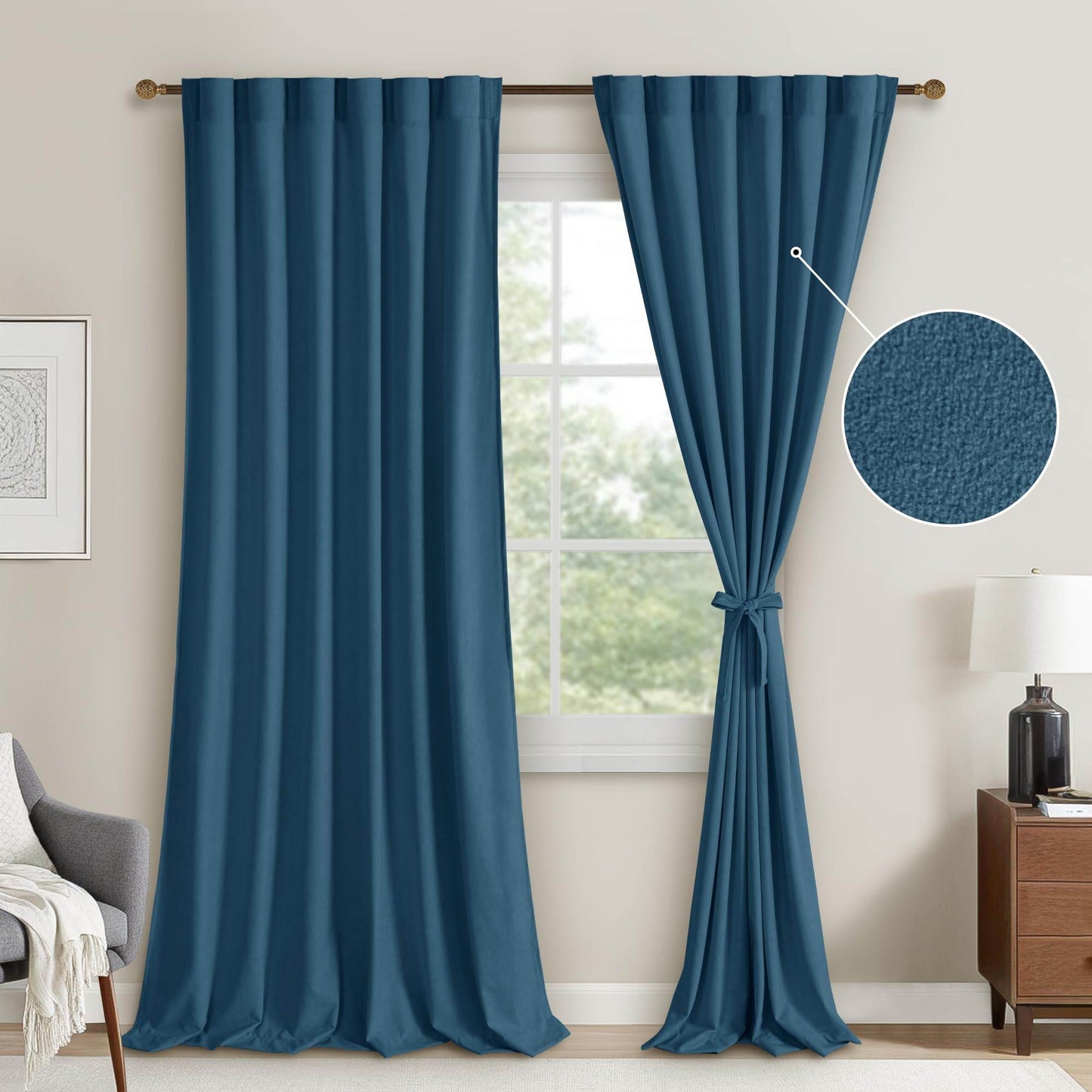 DWCN Velvet Curtains, 2 Panels - Rod Pocket and Back Tab - Loft&Timber