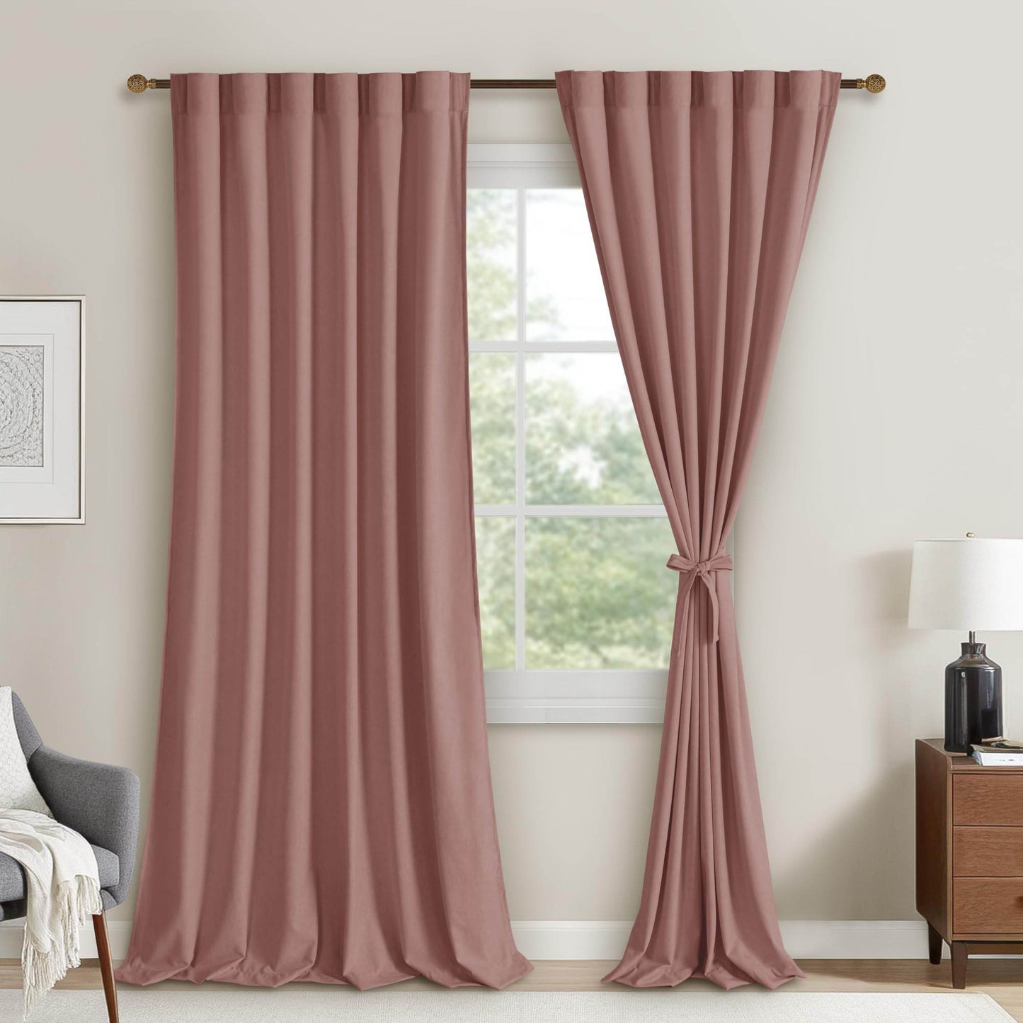 DWCN Velvet Curtains, 2 Panels - Rod Pocket and Back Tab - Loft&Timber