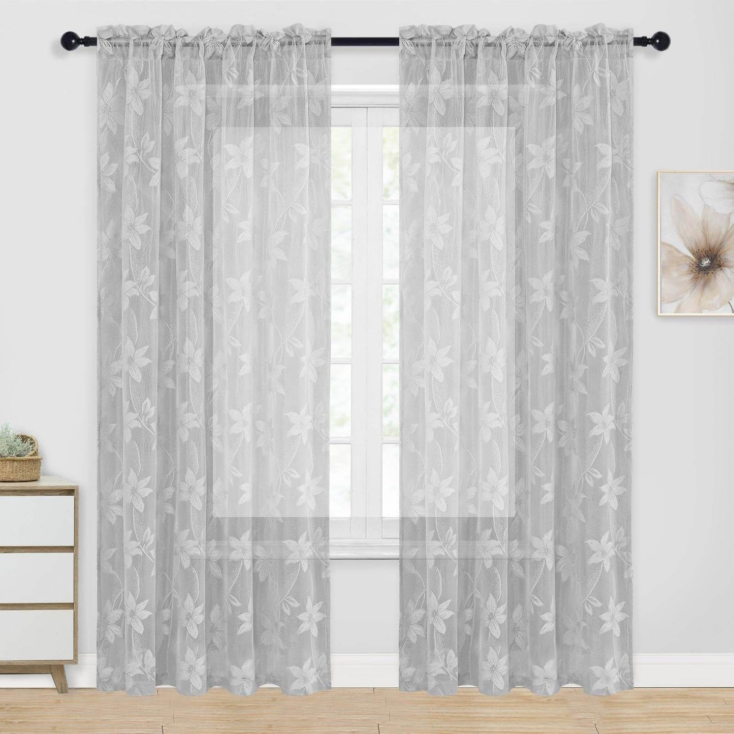 DWCN Lace Sheer Curtains, Set of 2 Panels - Loft&Timber