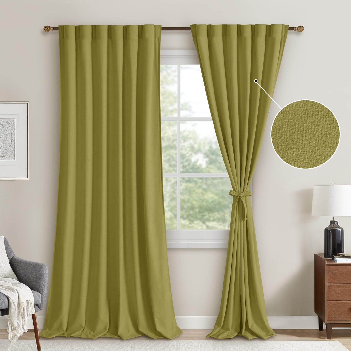 DWCN Velvet Curtains, 2 Panels - Rod Pocket and Back Tab - Loft&Timber
