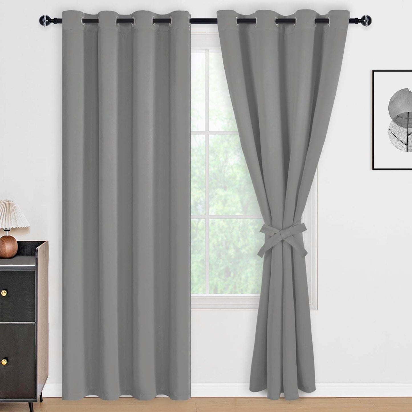 DWCN 100% Blackout Curtains with Tiebacks, Set of 2 Panels - Loft&Timber
