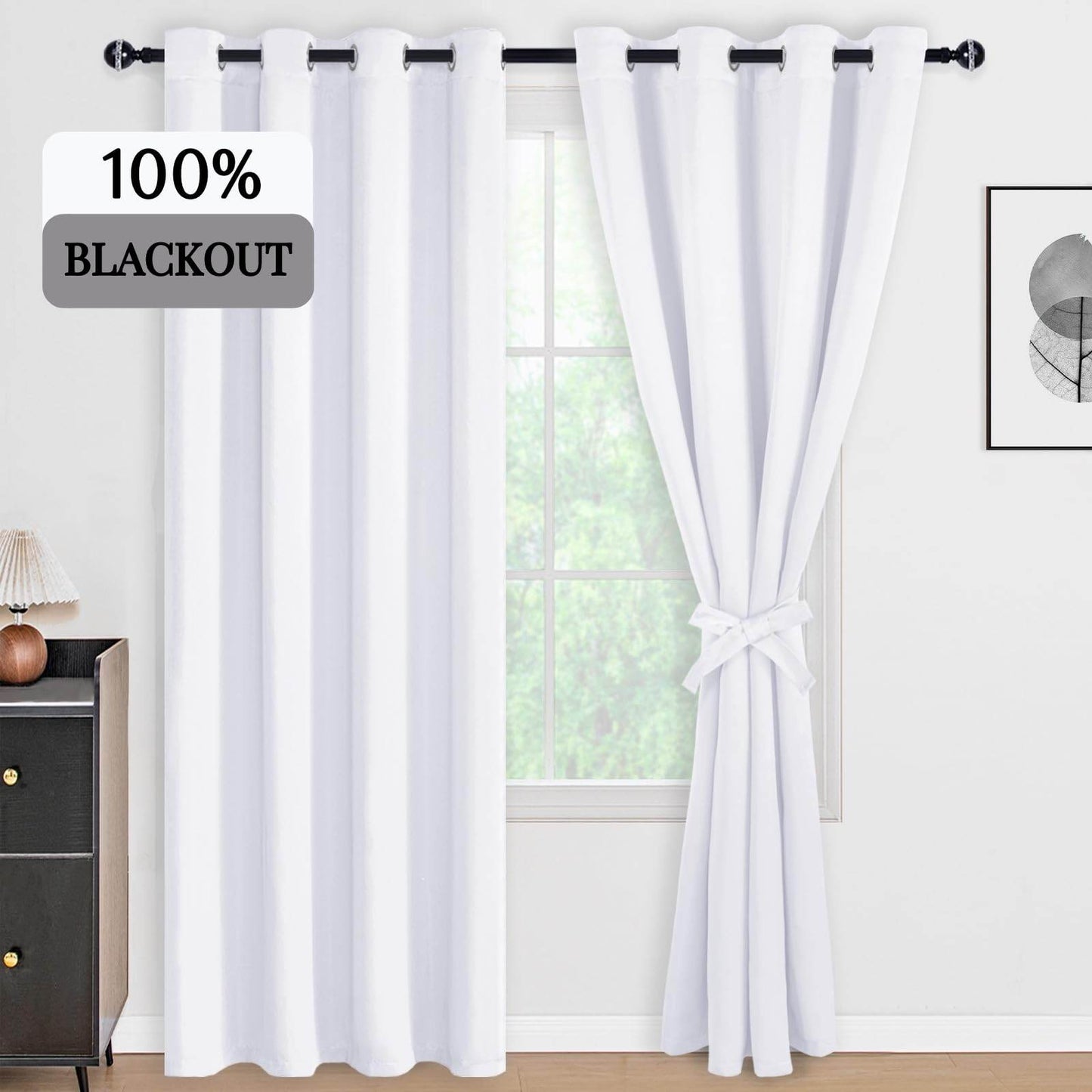 DWCN 100% Blackout Curtains with Tiebacks, Set of 2 Panels - Loft&Timber