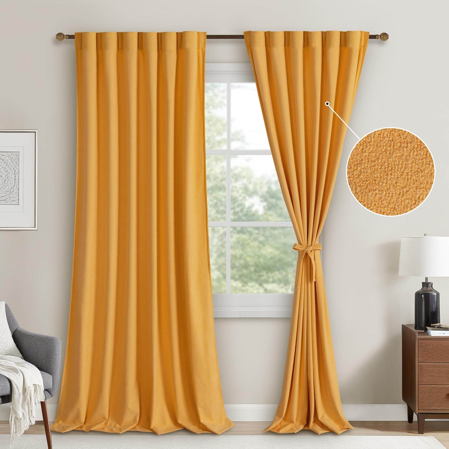 DWCN Velvet Curtains, 2 Panels - Rod Pocket and Back Tab - Loft&Timber