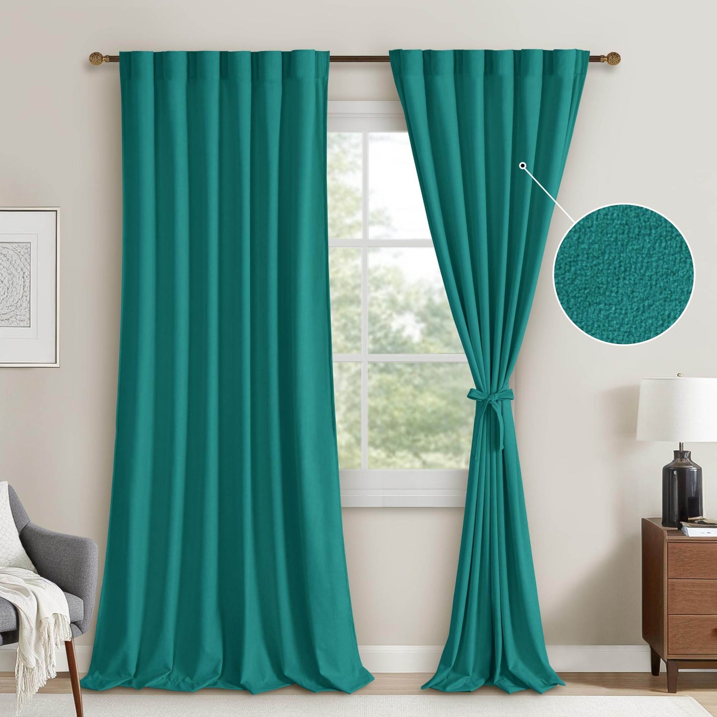 DWCN Velvet Curtains, 2 Panels - Rod Pocket and Back Tab - Loft&Timber