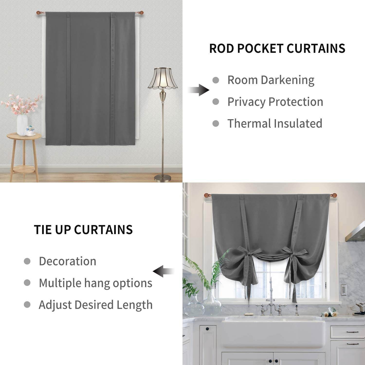 DWCN Tie Up Blackout Curtains for Kitchen - Loft&Timber