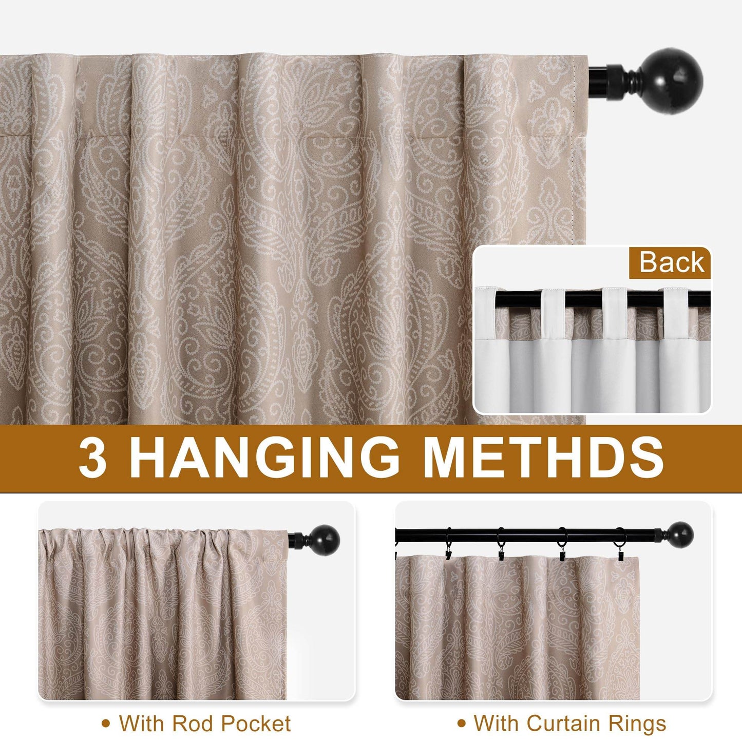 DWCN Ombre Blackout Curtains with Tiebacks, Set of 2 Panels - Loft&Timber