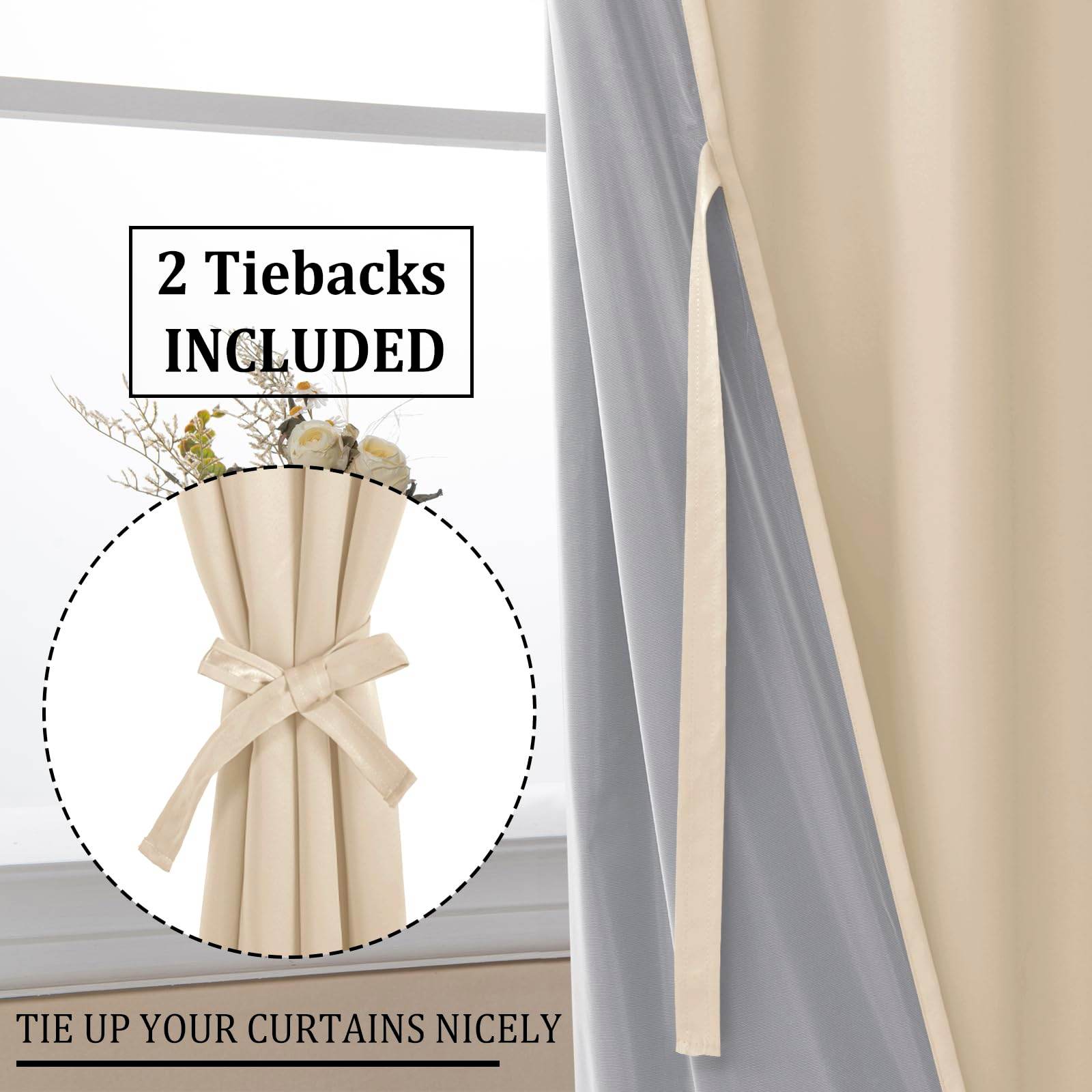 DWCN 100% Blackout Curtains with Tiebacks, Set of 2 Panels - Loft&Timber