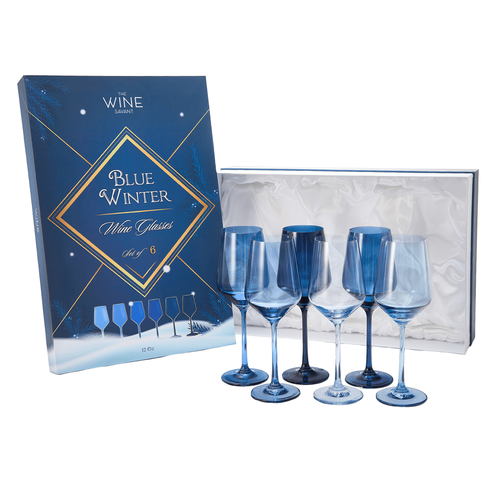 Blue Winter Christmas Wine Glasses | Set of 12 | Navy Colors - Loft&Timber