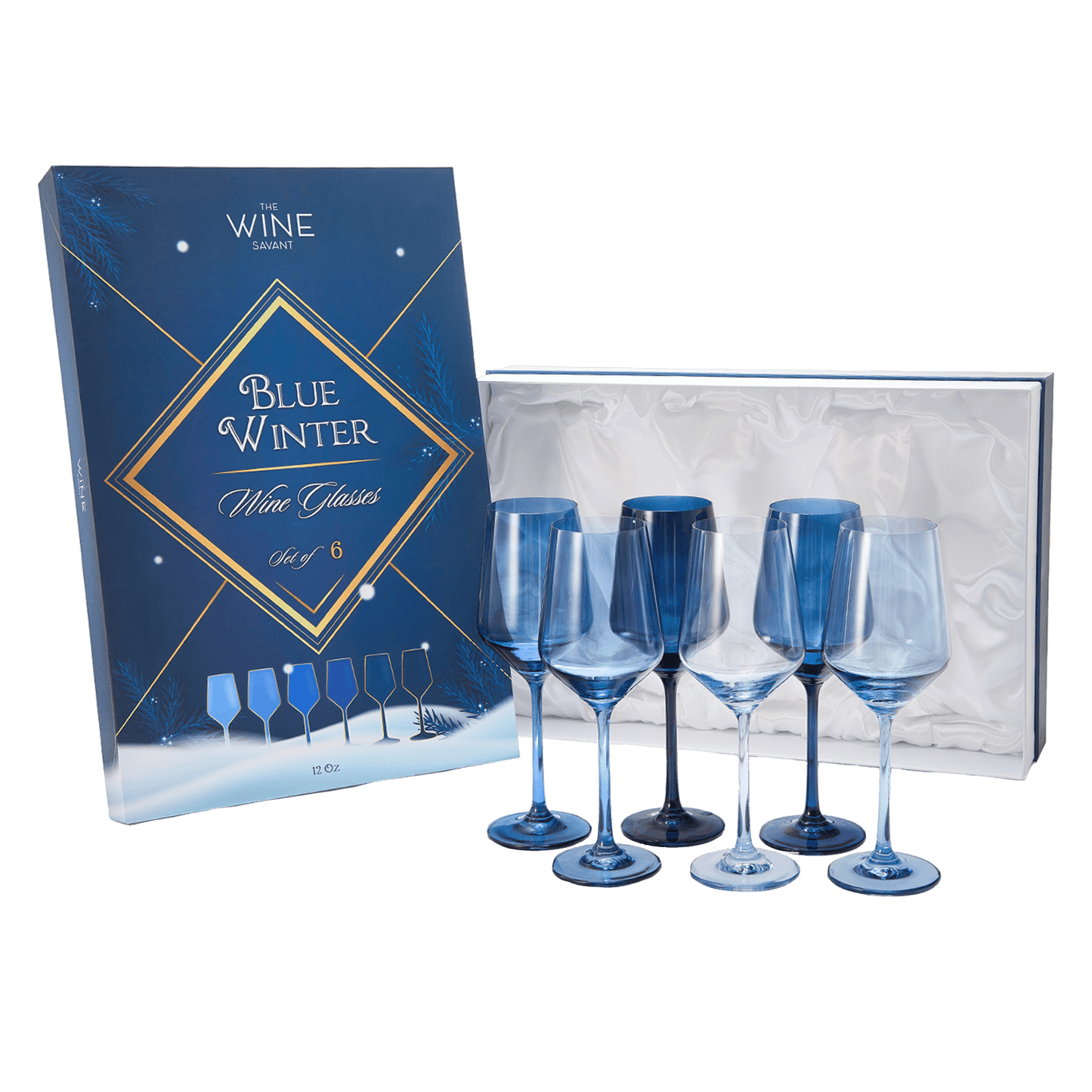 Blue Winter Christmas Wine Glasses | Set of 12 | Navy Colors - Loft&Timber