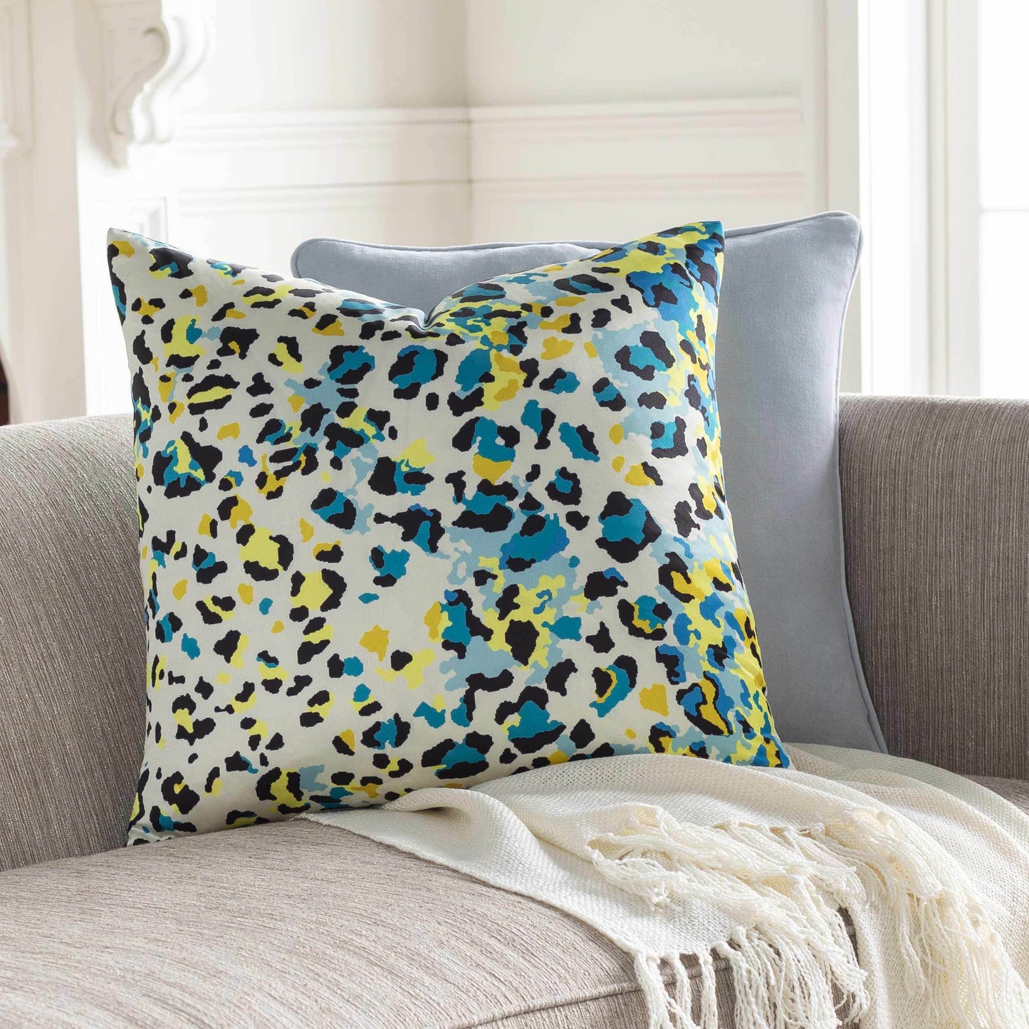 Korgan Blue Yellow Leopard Print Throw Pillow - Clearance - Loft&Timber