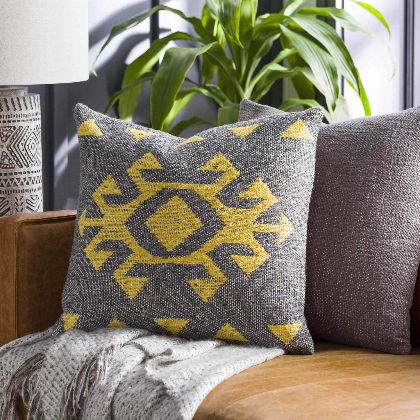 Koronadal Yellow&Grey Geometric Throw Pillow - Clearance - Loft&Timber