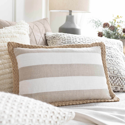 Kuri Beige Striped Lumbar Pillow - Clearance - Loft&Timber