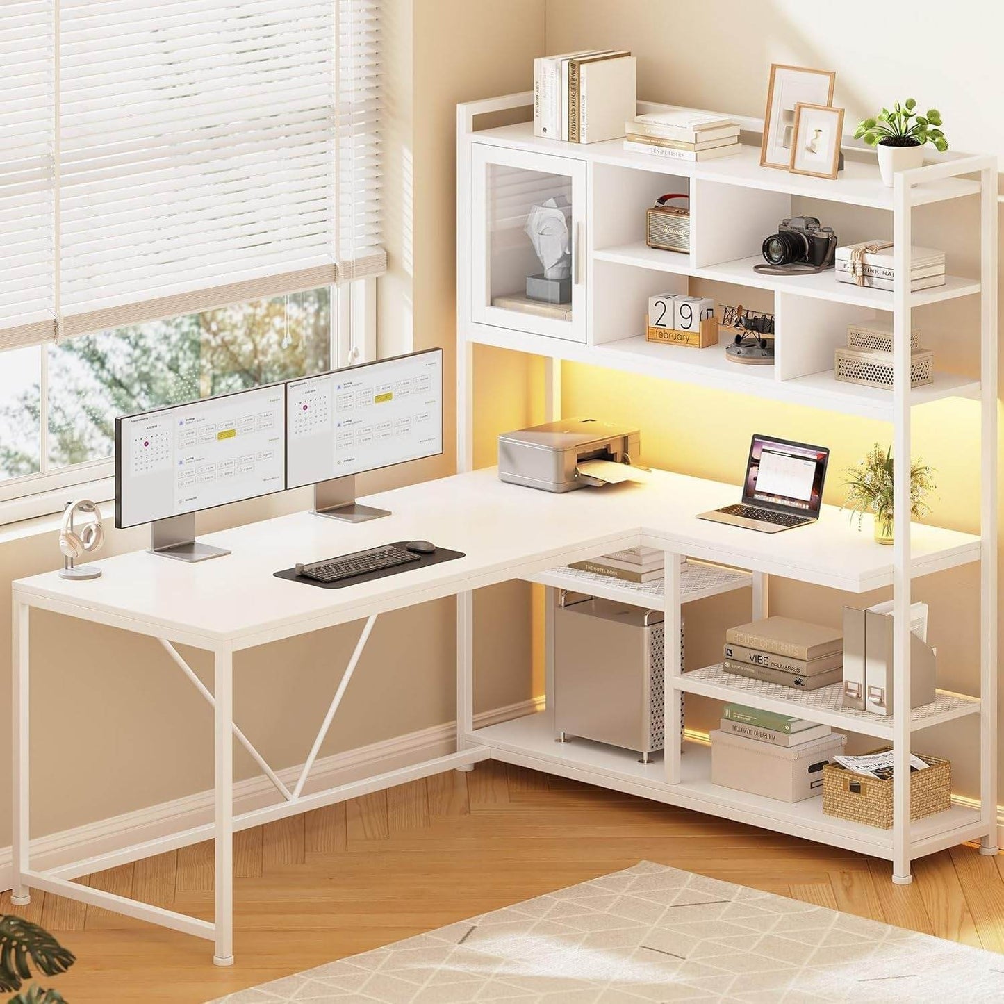 L Shaped Computer Desk, 58'' in White - Loft&Timber