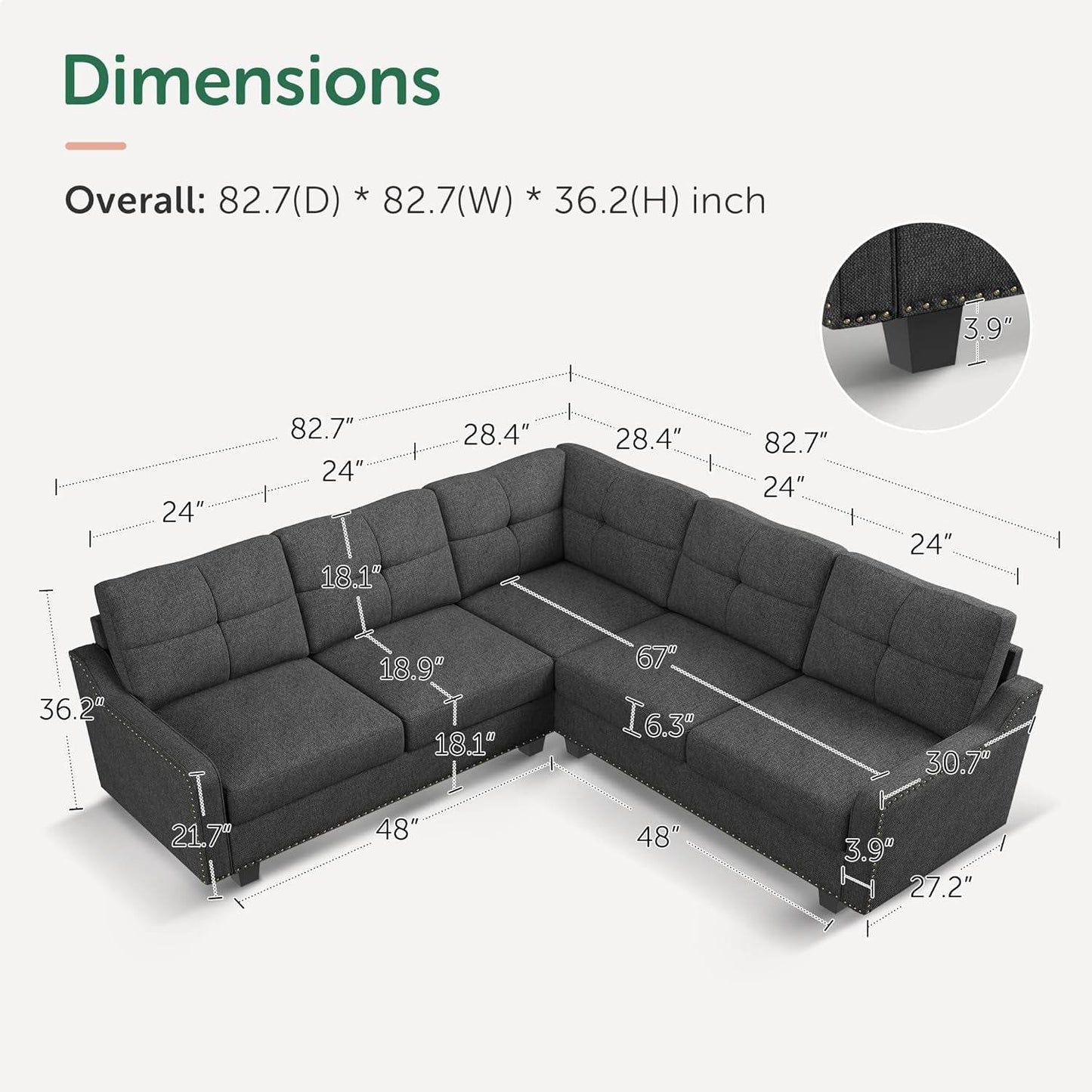 L Shaped Convertible Sectional Sofa for Small Spaces - Loft&Timber