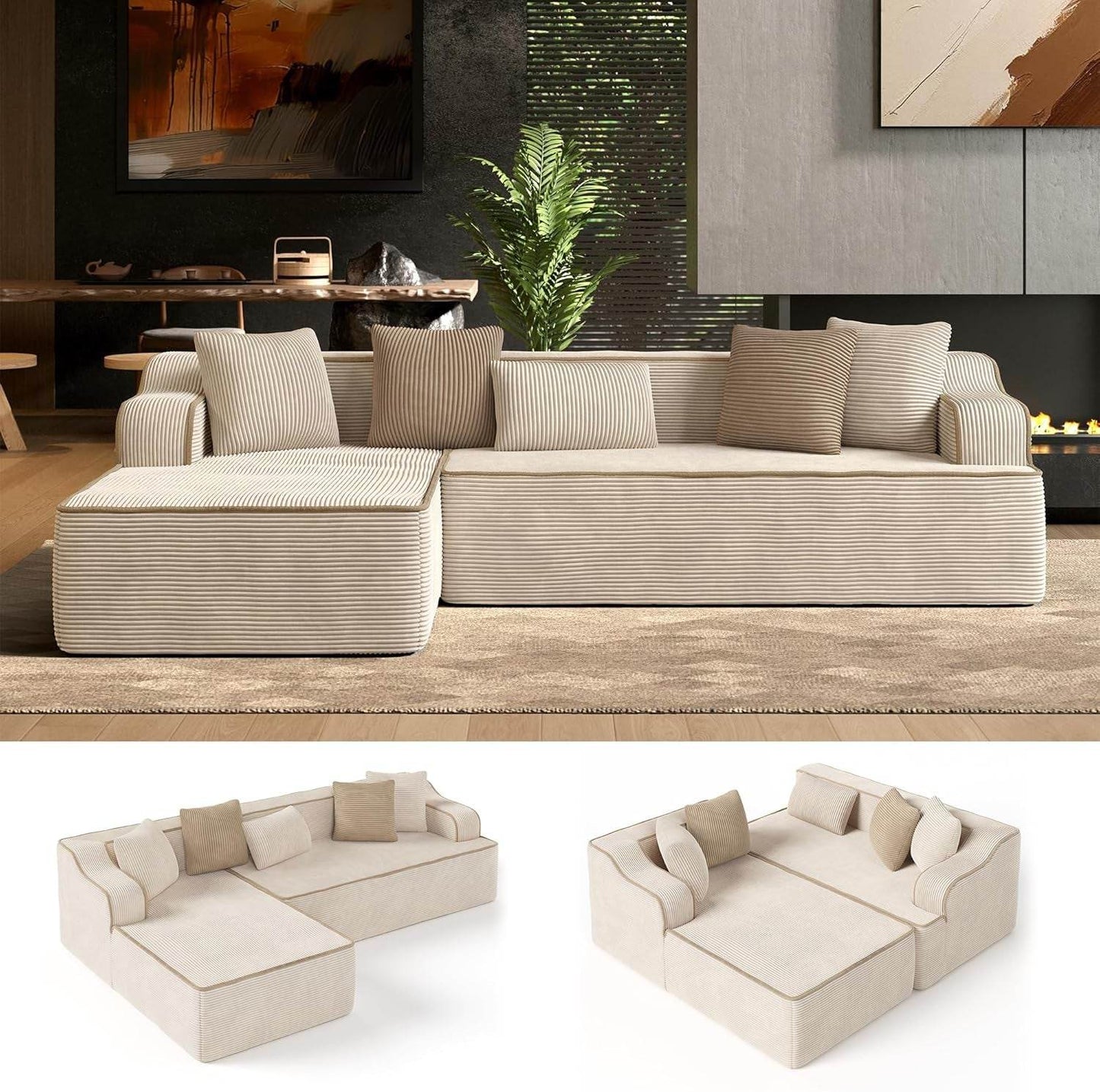 L Shaped Modern Sofa with Chaise and Pillows - Loft&Timber
