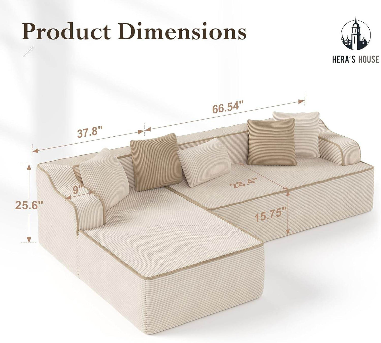 L Shaped Modern Sofa with Chaise and Pillows - Loft&Timber