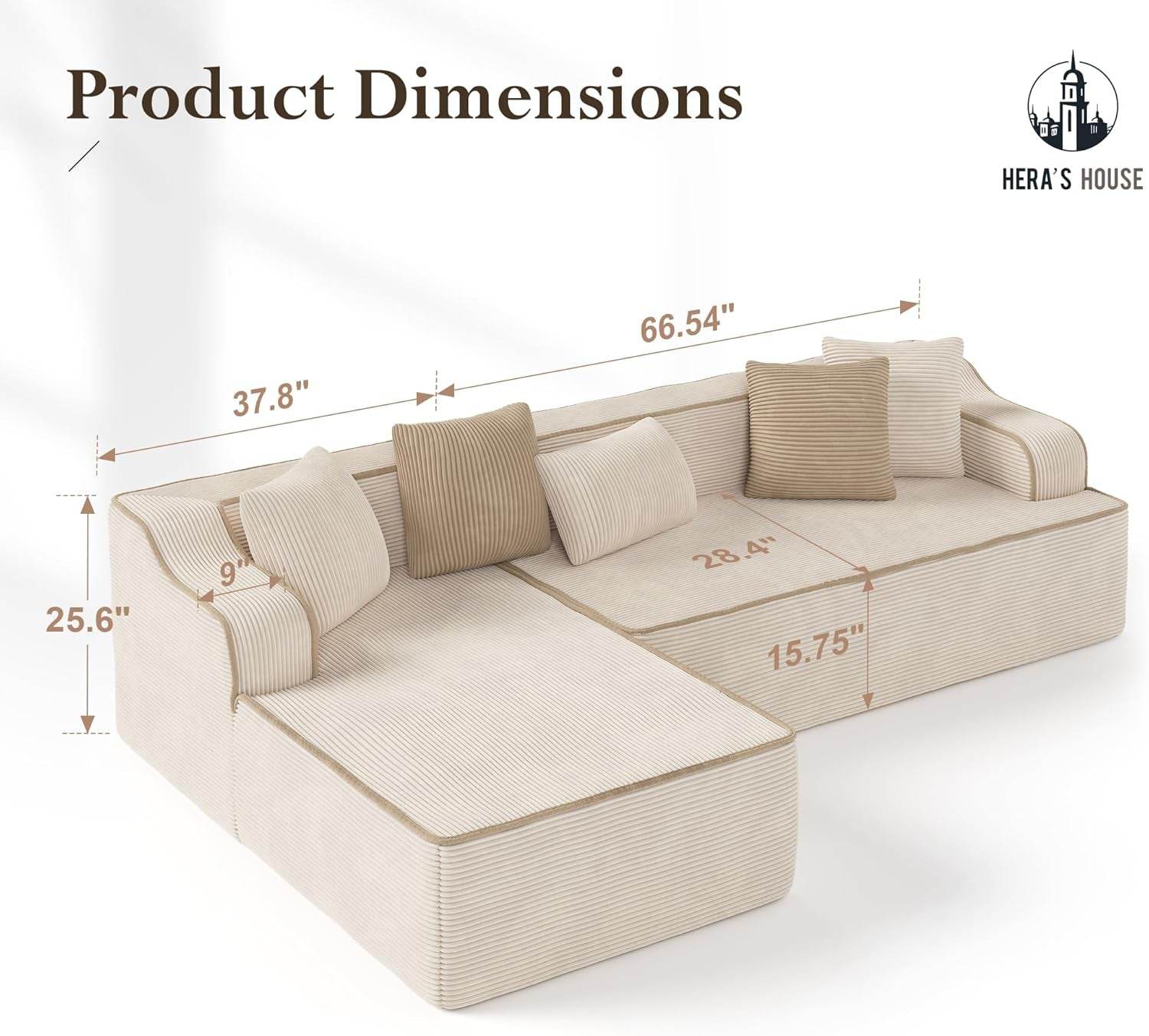 L Shaped Modern Sofa with Chaise and Pillows - Loft&Timber