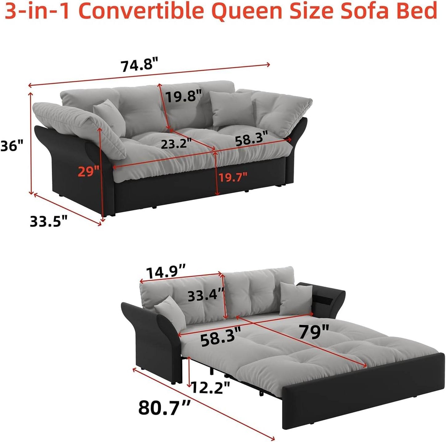 Luxury Velvet Queen Sofa Bed Versatile Convertible Futon - Loft&Timber