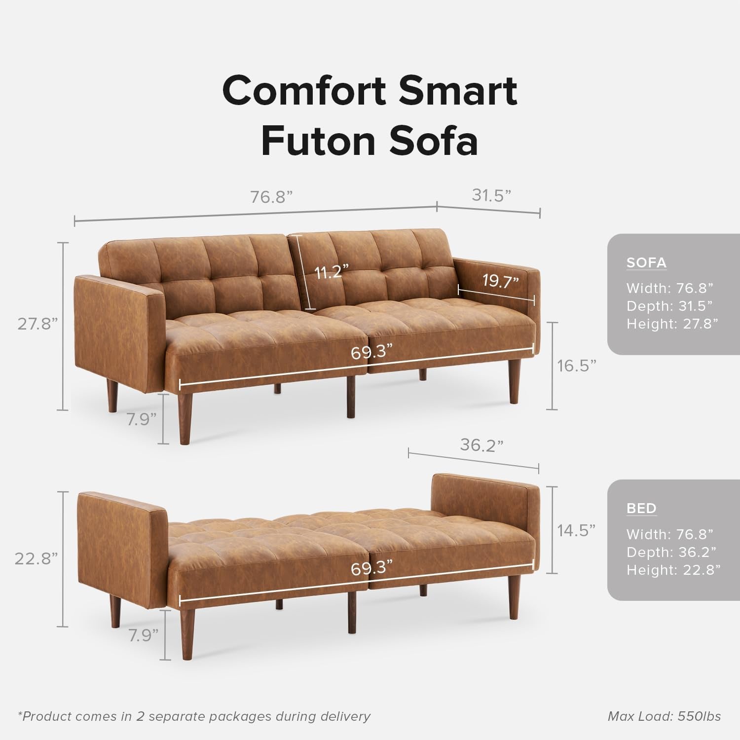 Mid Century Modern Multi Functional Sofa Bed Futon-1