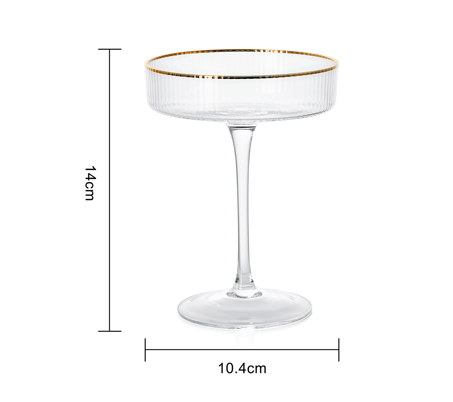 Ribbed Coupe Cocktail Glasses With Gold Rim 8 oz | Set of 4 | Classic Manhattan Glasses For Cocktails, Champagne Coupe, Ripple Coupe Glasses, Art Deco Gatsby Vintage, Crystal with Stems - Loft&Timber