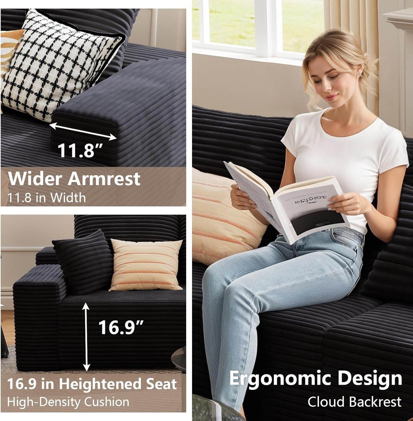 Modern 107 Inch Cloud Sectional Couch with Chaise - Loft&Timber