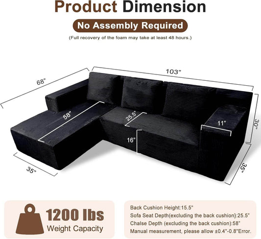 Modern L-Shape Modular Sofa with Deep Seat Comfort - Loft&Timber