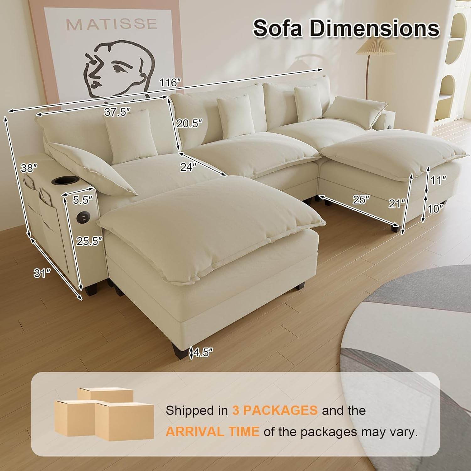 Modern Modular Sectional Sofa with Ottoman and Pillows - Loft&Timber