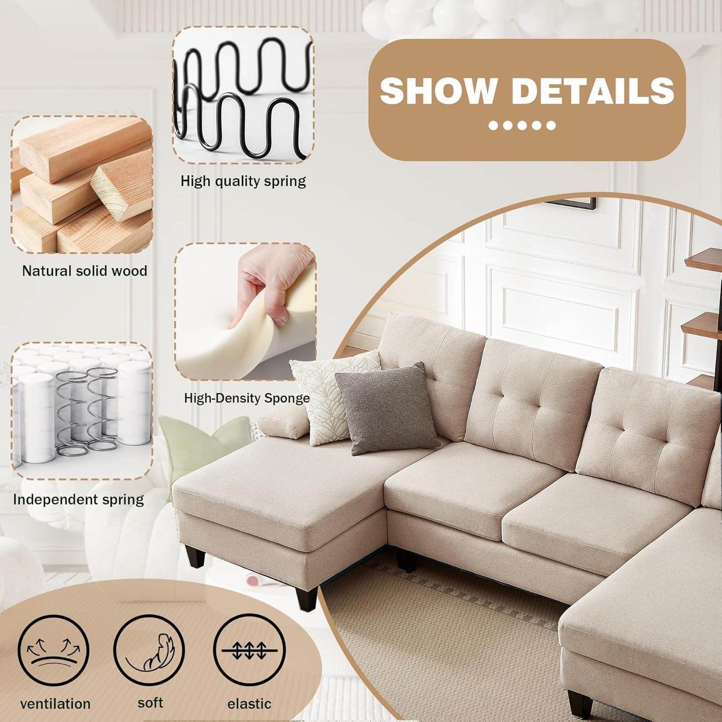 Modern U Shaped Sectional Couch With Double Chaise - Loft&Timber