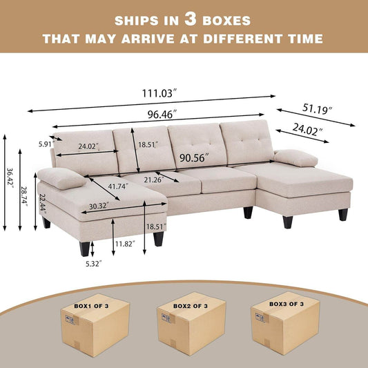 Modern U Shaped Sectional Couch With Double Chaise - Loft&Timber