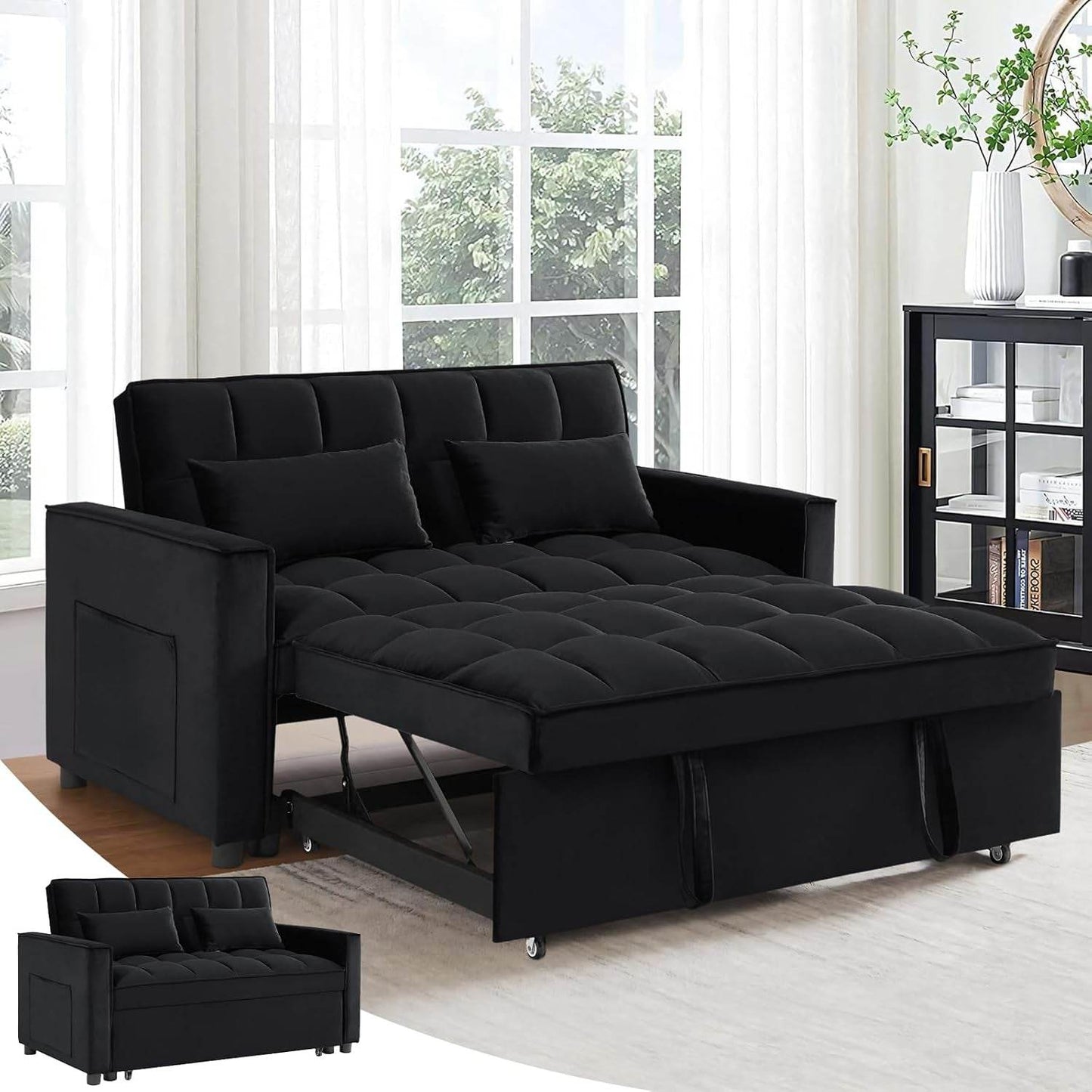 Modern Velvet 3 in 1 Convertible Sleeper Sofa Bed - Loft&Timber