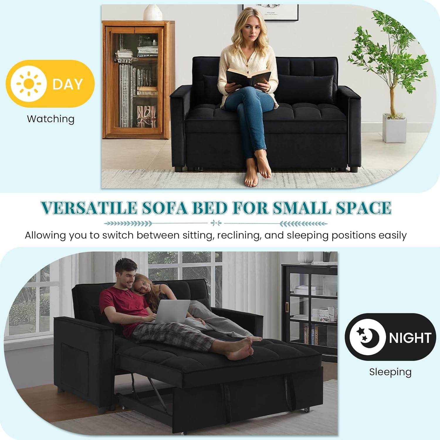 Modern Velvet 3 in 1 Convertible Sleeper Sofa Bed - Loft&Timber
