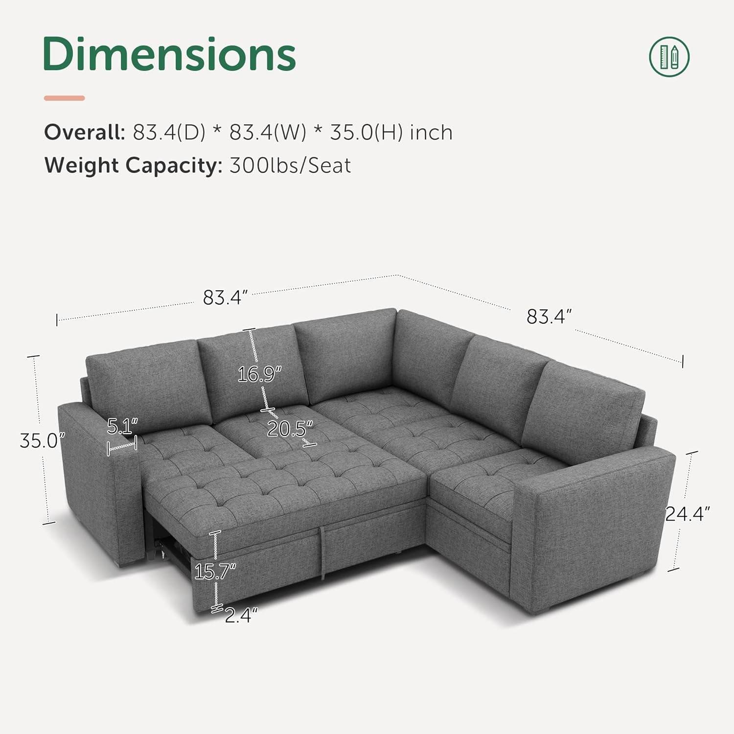 Modular Sectional Sleeper Sofa with Hidden Storage Features - Loft&Timber