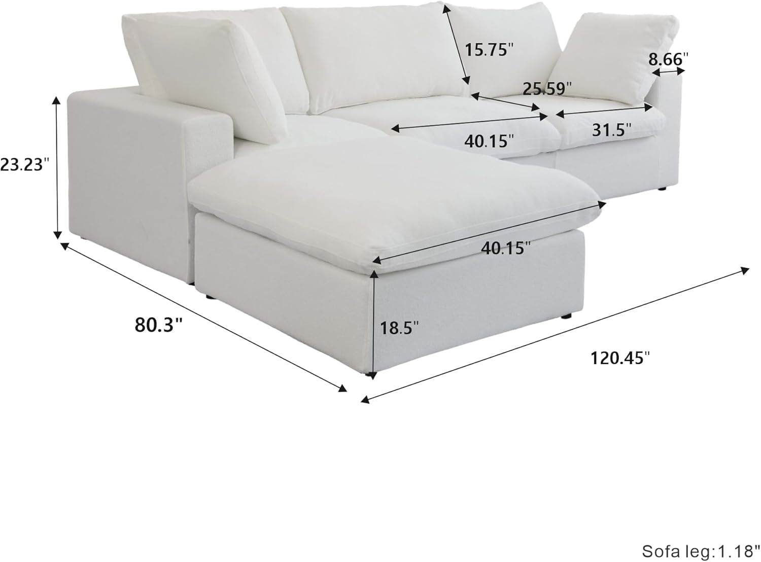 Modular Sectional Sofa with Storage Ottoman and Washable Covers - Loft&Timber