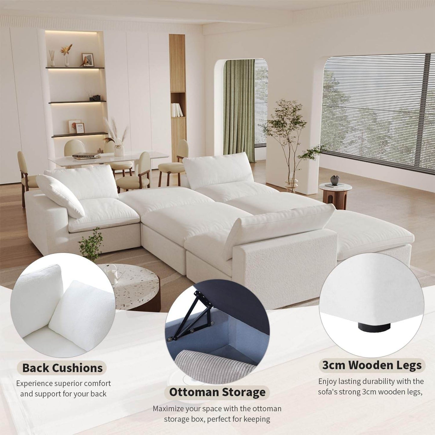 Modular Sectional Sofa with Storage Ottoman and Washable Covers - Loft&Timber