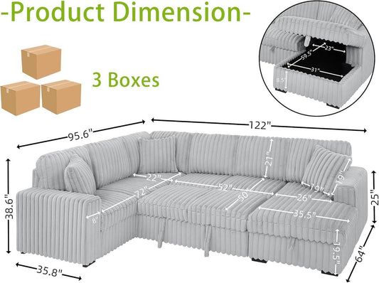 Oversized Plush Sectional Sofa with Pull Out Bed - Loft&Timber