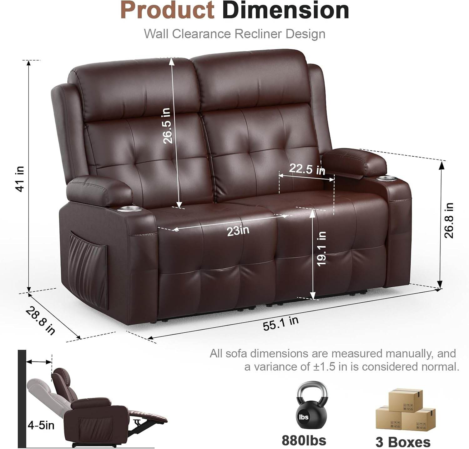 Oversized Recliner Loveseat with Cup Holders and Storage - Loft&Timber