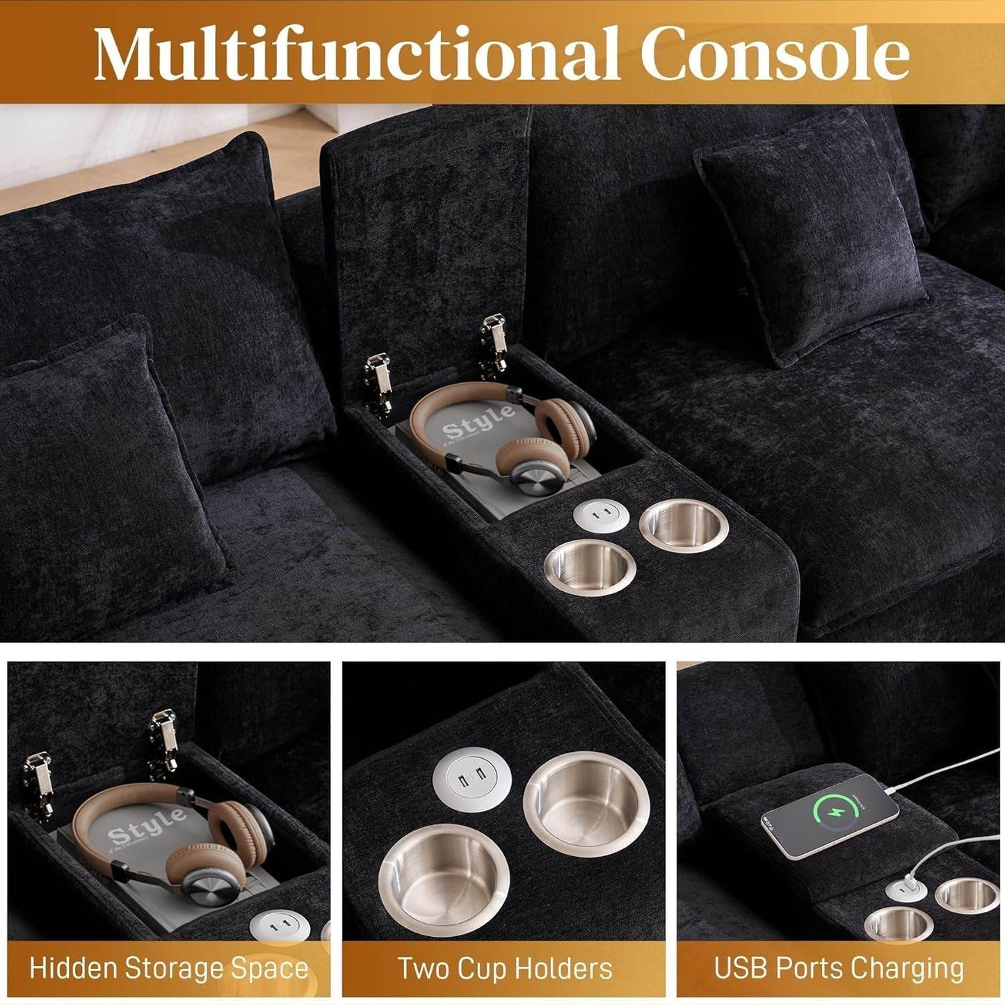 Oversized U Shape Cloud Sectional Sofa with Ottoman - Loft&Timber