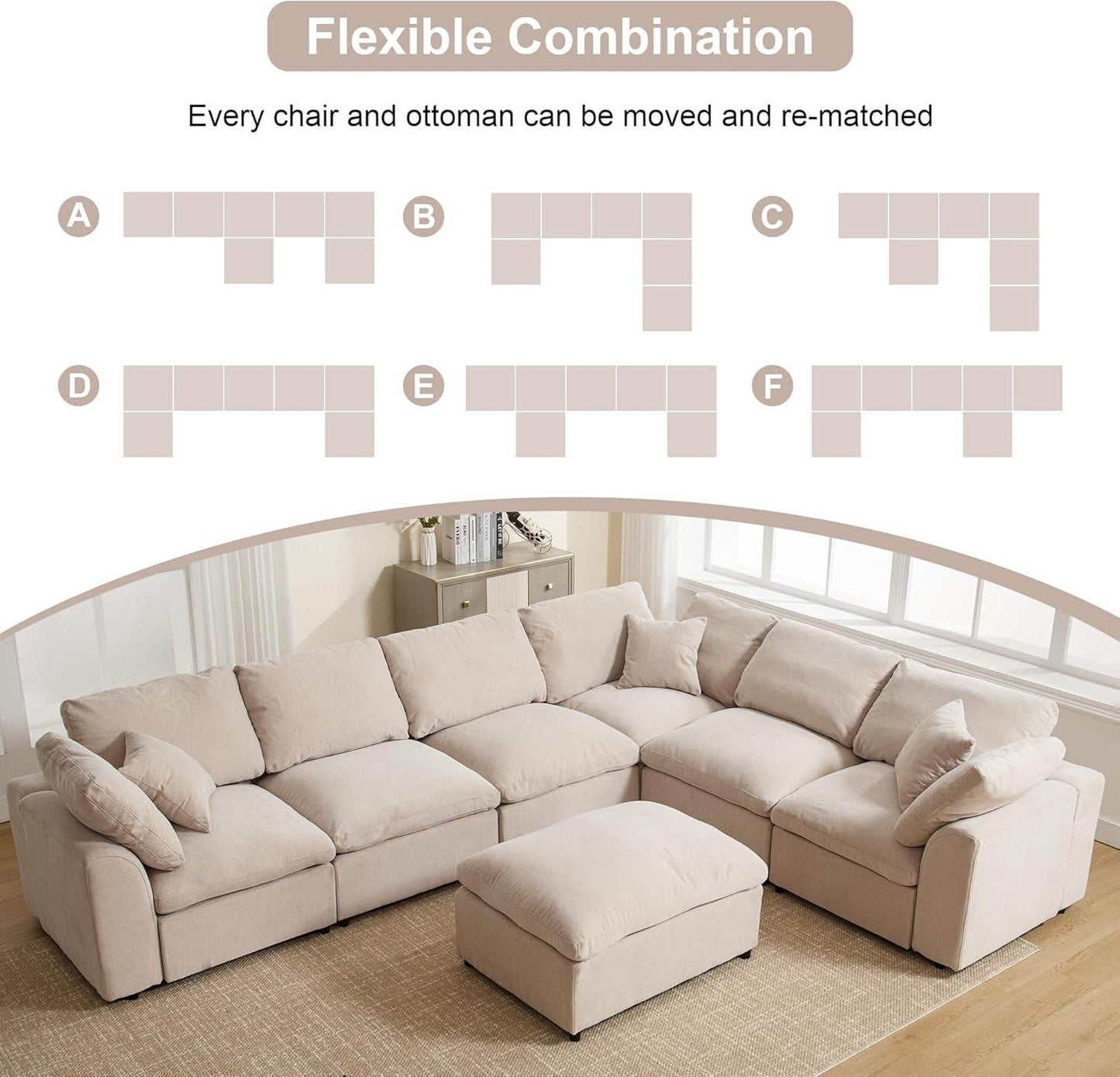 Oversized U Shaped Modular Sectional Sofa with Ottoman - Loft&Timber