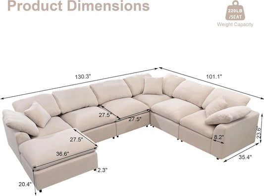 Oversized U Shaped Modular Sectional Sofa with Ottoman-1
