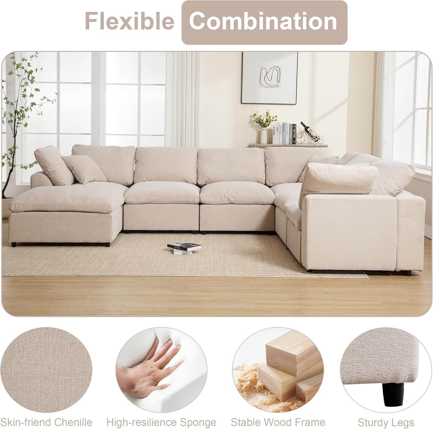Oversized U Shaped Modular Sectional Sofa with Ottoman - Loft&Timber